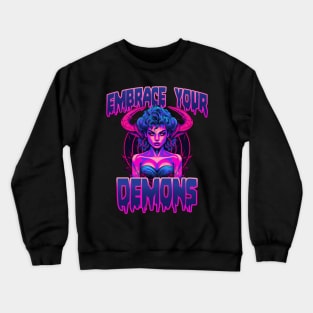 Embrace Your Inner Demon: 80s Death Metal Succubus Crewneck Sweatshirt